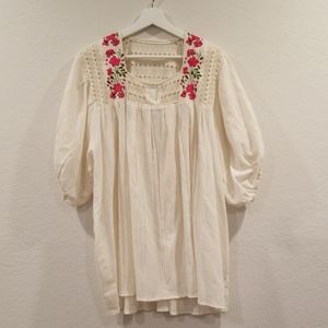 Hand Made Floral Embroidery Mexican White Dress